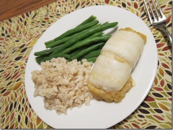 stuffed sole with green beans and rice