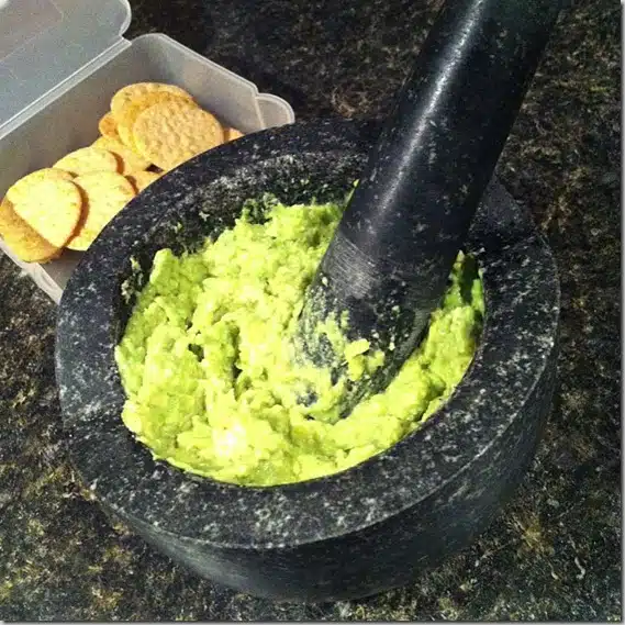 homemade guacamole and rice crackers