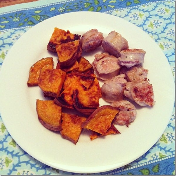 lunch sweet potatoes and chicken sausage