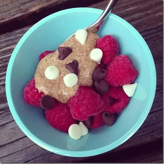 berries almond butter and chocolate chips