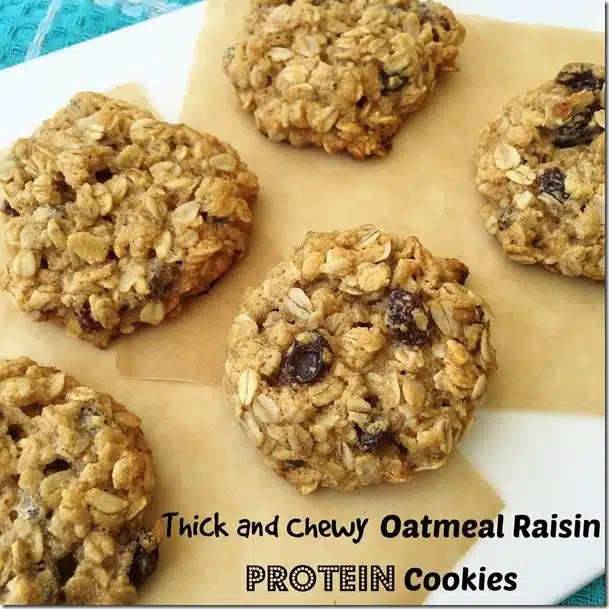 Thick and Chewy Oatmeal Raisin Protein Cookies 