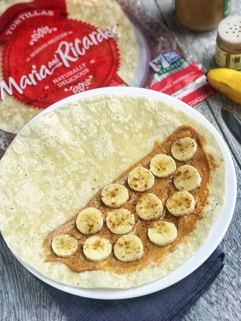 Maria and Ricardo's gluten-free tortilla with peanut butter and banana slices