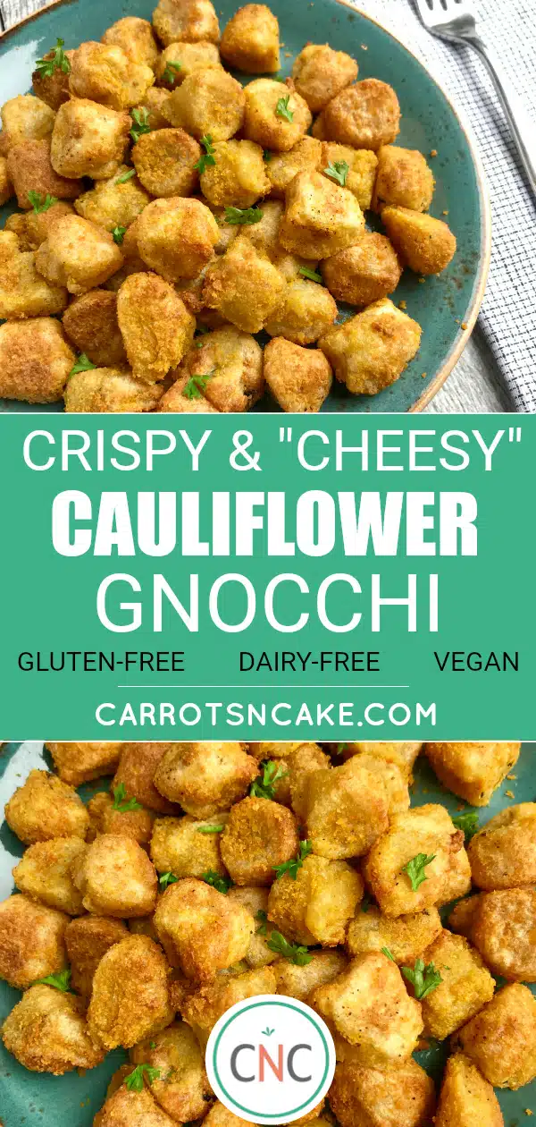 This crispy & "cheesy" vegan cauliflower gnocchi recipe, made with just 4 ingredients in an air fryer, is an easy and delicious way to prepare Trader Joe's infamous cauliflower gnocchi. Gluten-free, dairy-free, and vegan.