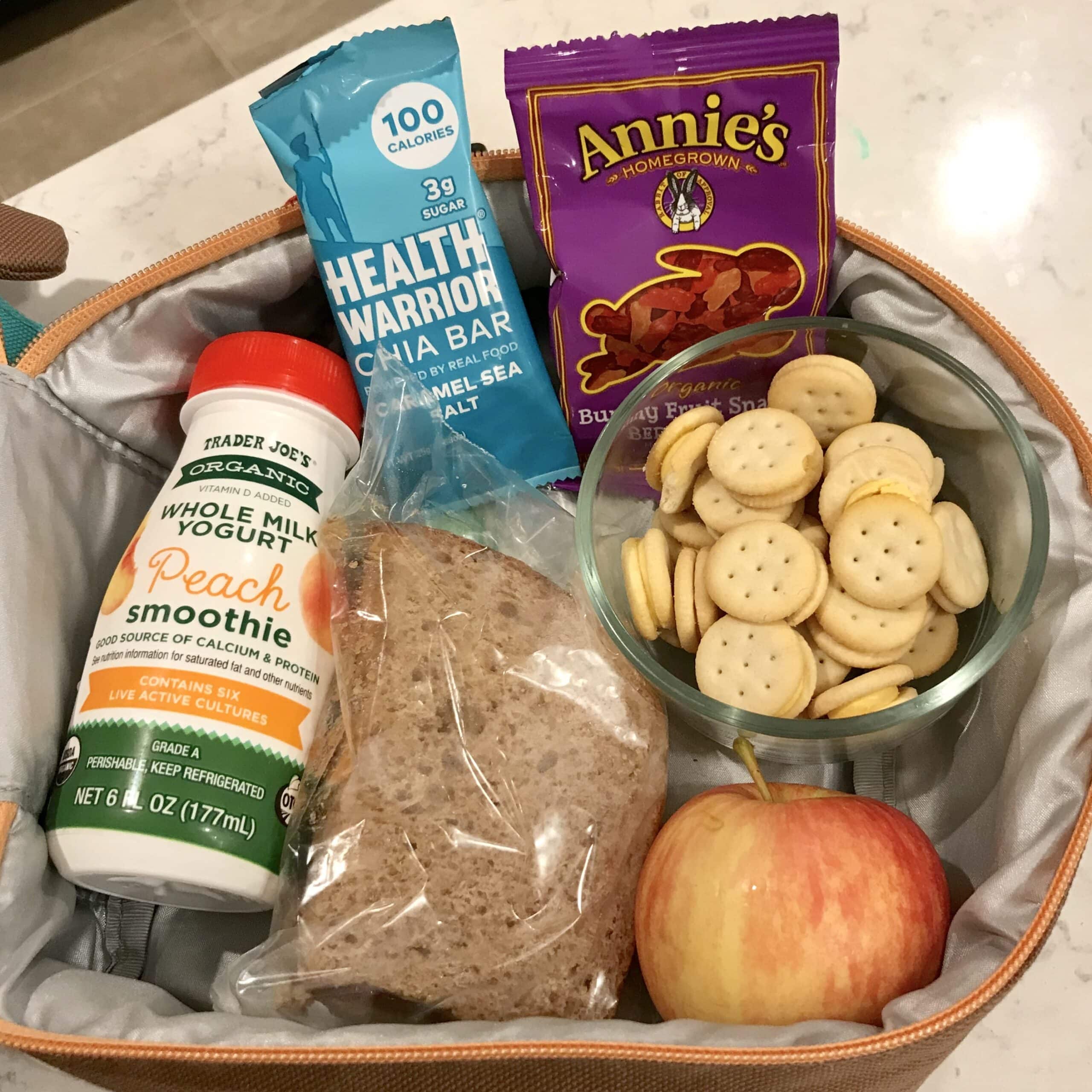 A lunchbox with healthy foods options from Trader Joe's